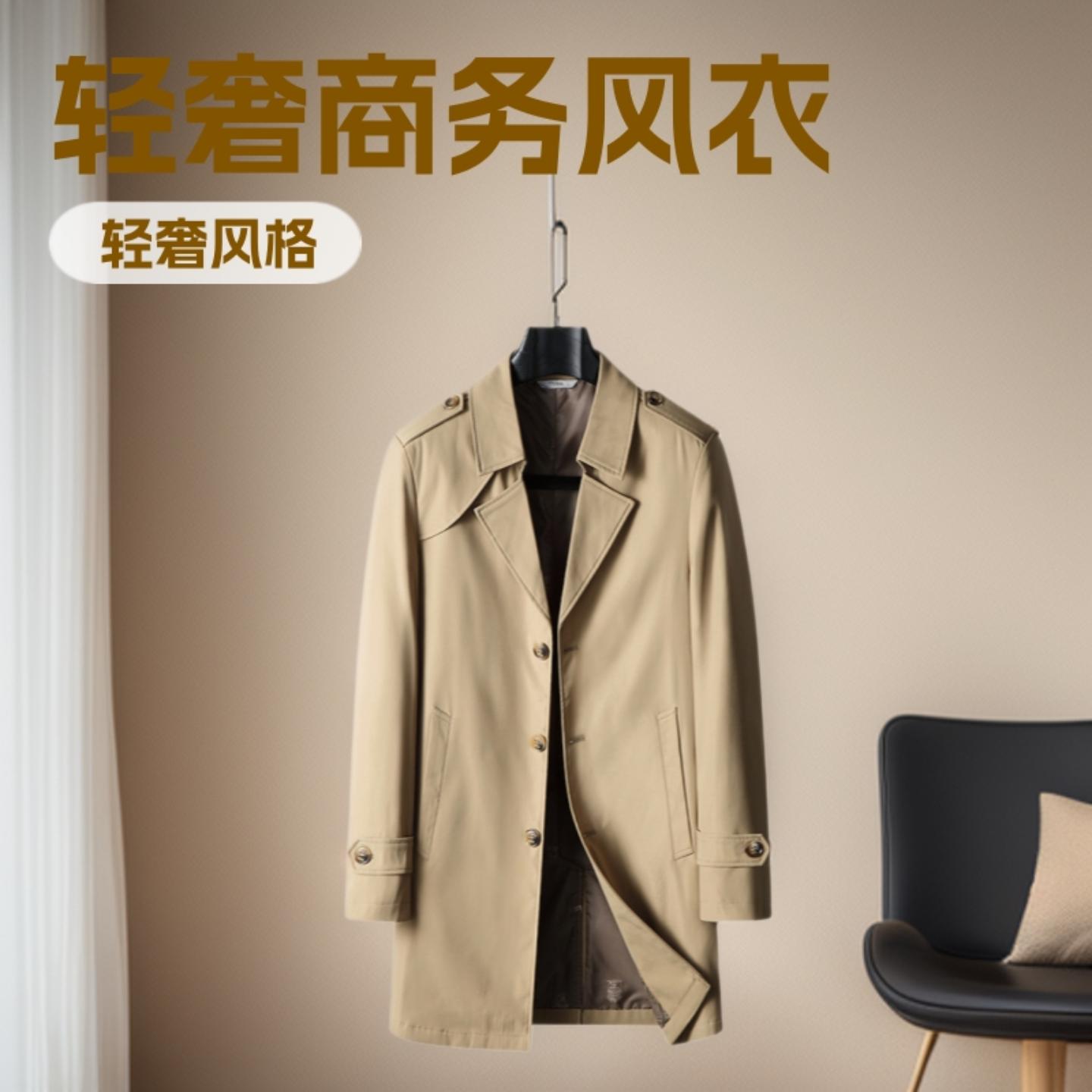 普洛克男装新款 风衣春秋中长翻领单排扣中青轻奢商务休闲风衣外