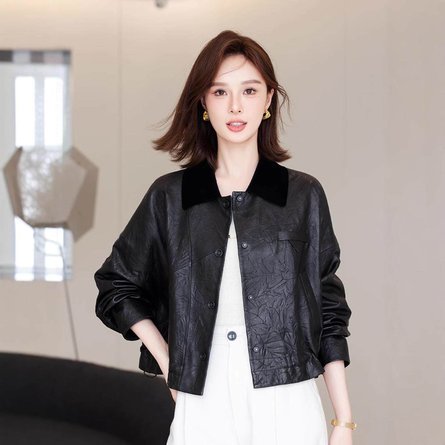 海宁真皮皮衣女款外套新款小个子秋冬短款大码绵羊皮夹克