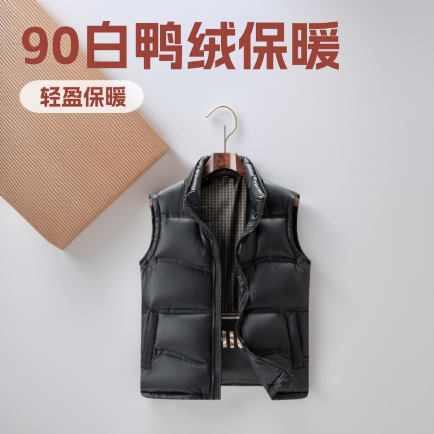 普洛克男装新款 羽绒马甲秋冬白鸭绒保暖黑金石墨烯青袖羽绒外套