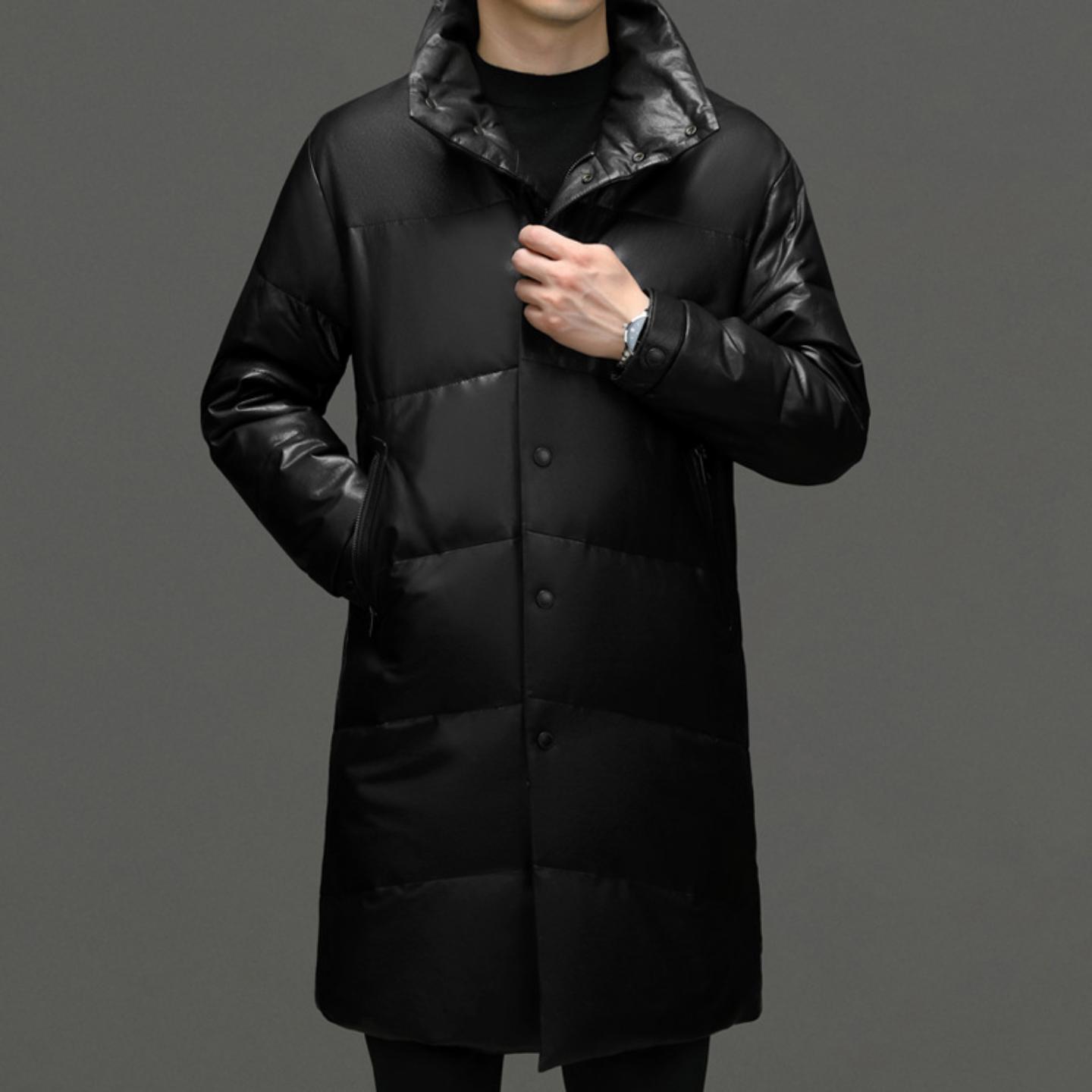 普洛克正品秋冬新款男士皮衣绵羊皮中长款羽绒风衣真皮皮衣男