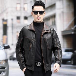 头层牛皮休闲外套秋 海宁真皮皮衣男士 新款 帅气潮流机车皮夹克短款