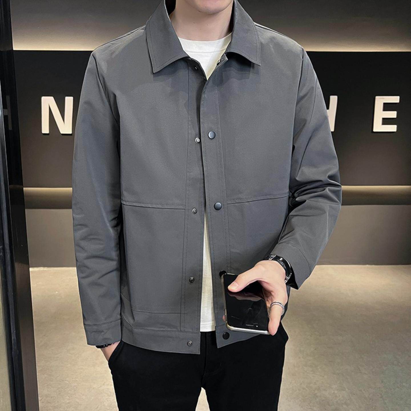 普洛克正品男装 乐淘淘秋季新款翻领帅气工装衬衫领简约百搭夹克
