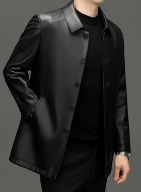 普洛克正品F28005秋冬新款男士皮衣翻领夹克绵羊皮真皮皮衣男