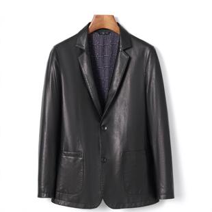 春秋商务休闲修身 绵羊皮西装 帅气皮西服夹克外套 真皮皮衣男士 新款