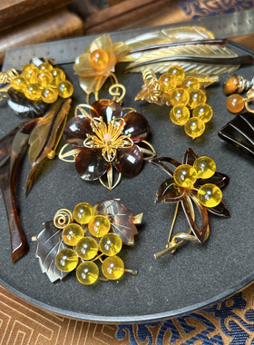 日本中古回流Vintage花卉琉璃胸针七八十年代胸花胸针