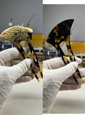 中古赛璐珞 vintage发簪 发饰插梳 金莳绘螺钿钗子