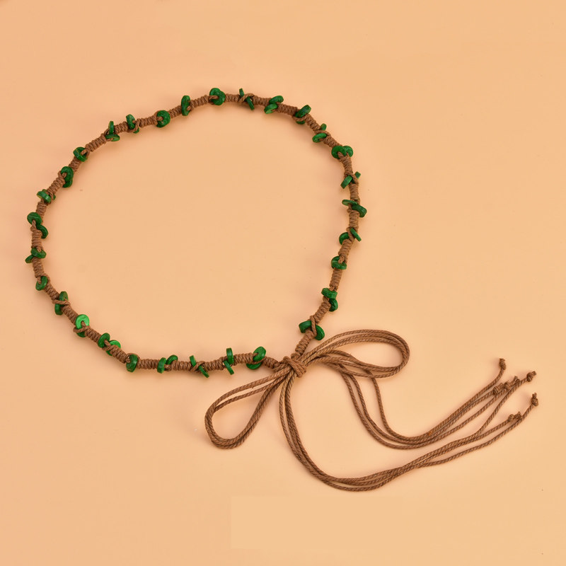 时尚民族风编织细腰链 蜡绳打结长流苏腰带 配裙子女士装饰皮带