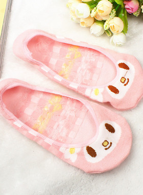 W4蕾丝花边船袜女防滑硅胶夏季薄款浅口隐形袜纯棉袜子女士冬女袜