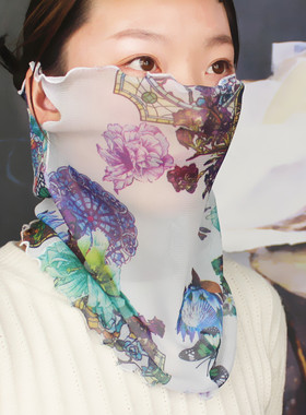 防晒口罩女护颈防紫外线透气面纱遮阳披肩面罩夏季薄款冰丝易呼吸