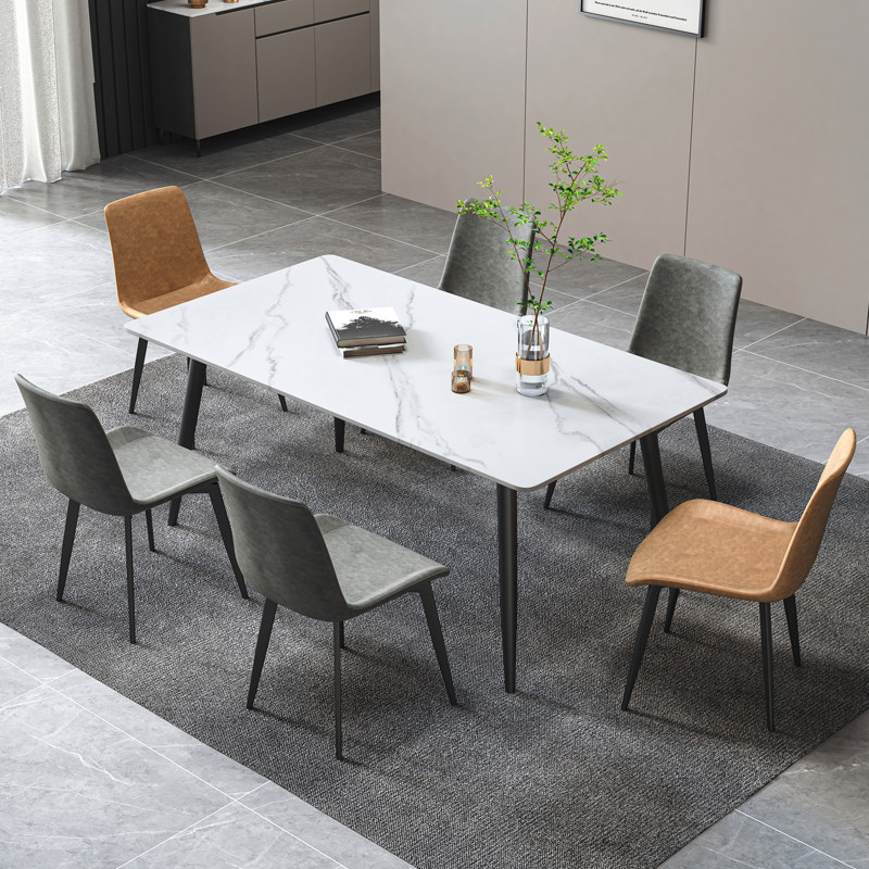 意式轻奢极简岩板餐桌长方形小户型家用吃饭桌子现代简约饭桌椅子