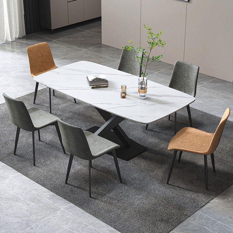 意式轻奢极简岩板餐桌长方形家用吃饭桌子现代简约餐桌椅组合饭桌