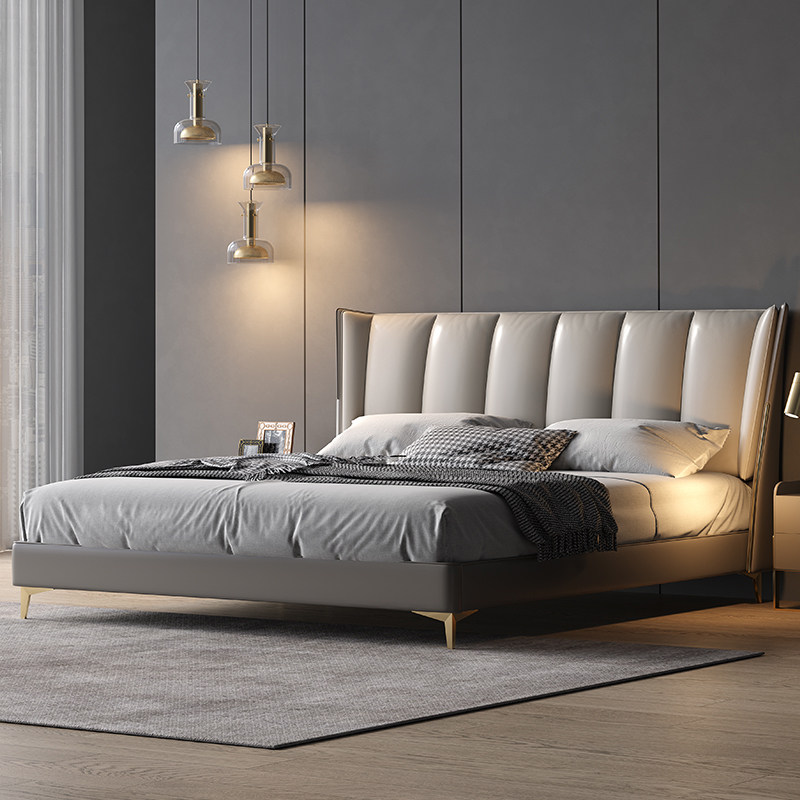 意式轻奢极简真皮床主卧高端大气高箱储物双人床大床现代简约婚床