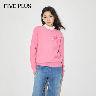 蝴蝶结毛衣 女上衣宽松慵懒风长袖 FIVE PLUS针织衫