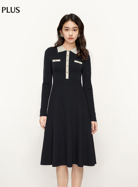 FIVE PLUS小香风连衣裙女优雅通勤针织裙收腰长袖