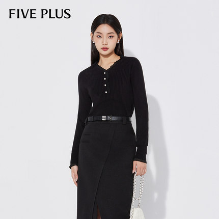 FIVE PLUS针织衫女上衣气质V领修身显瘦长袖打底衫2026新款女春装