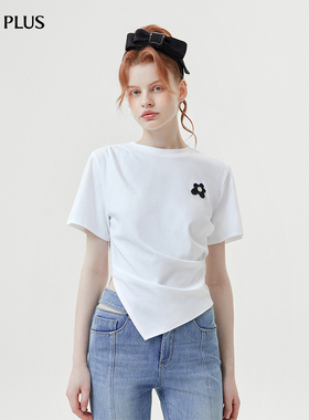 FIVE PLUS短袖T恤女不规则收腰显瘦褶皱上衣设计感2025新款女夏装