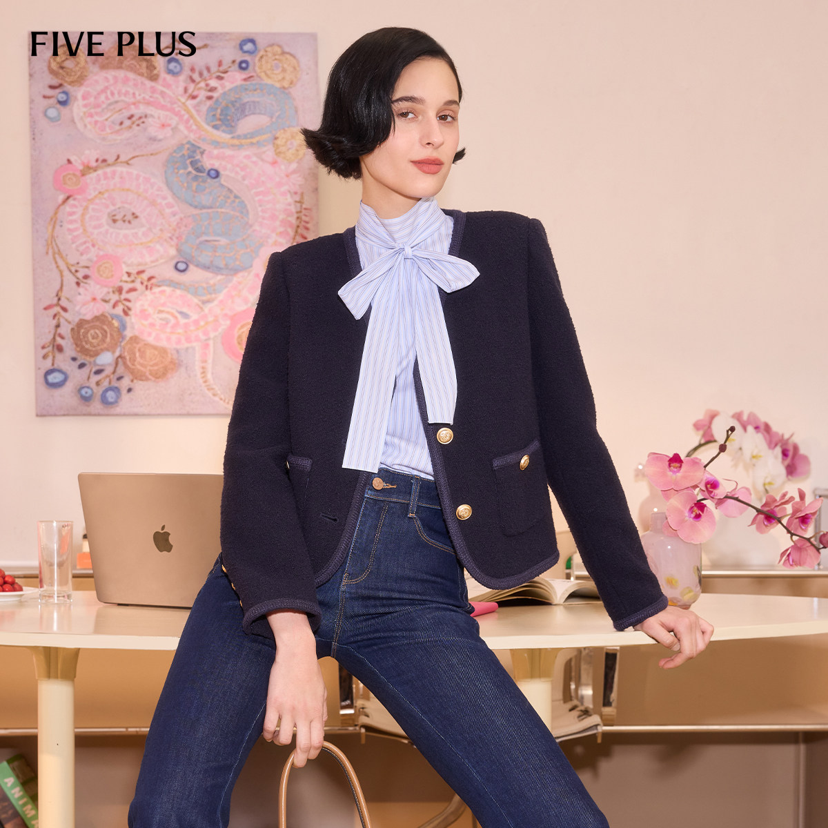 FIVE PLUS经典奢感小香风外套女通勤出街法式上衣2026新款女春装,女装/女士精品,短外套,淘宝优惠券,粉丝福利购,淘宝优惠卷