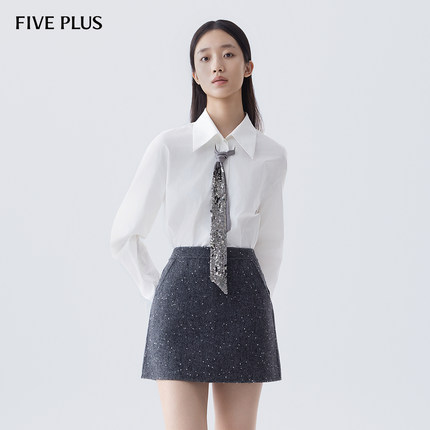 FIVE PLUS职场通勤衬衫女配亮片领带衬衣长袖上衣