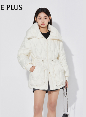 FIVE PLUS羽绒服女通勤外套压花大翻领保暖抽绳收腰新冬装中长款