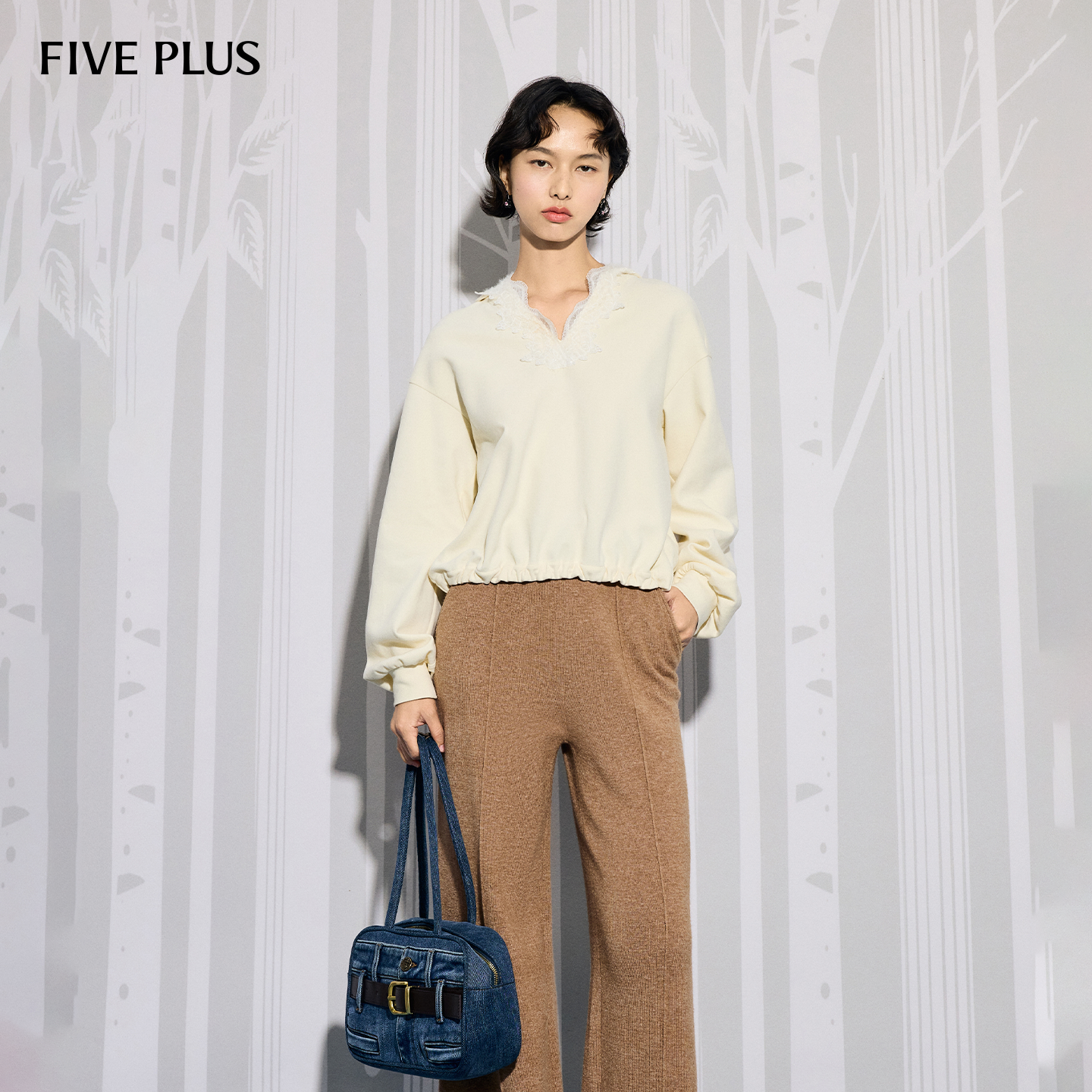 FIVEPLUS纯色小个子休闲长袖T