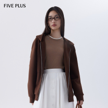 FIVE PLUS连帽外套女宽松卫衣式上衣拉链开襟通勤2024新款女春装