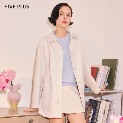 FIVE PLUS环保麂皮绒外套女都市通勤复古翻领夹克2026新款女春装