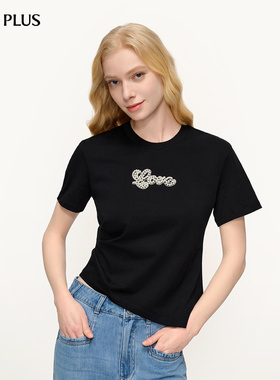 FIVE PLUST恤女上衣不规则收腰短袖圆领字母设计感新款女夏装