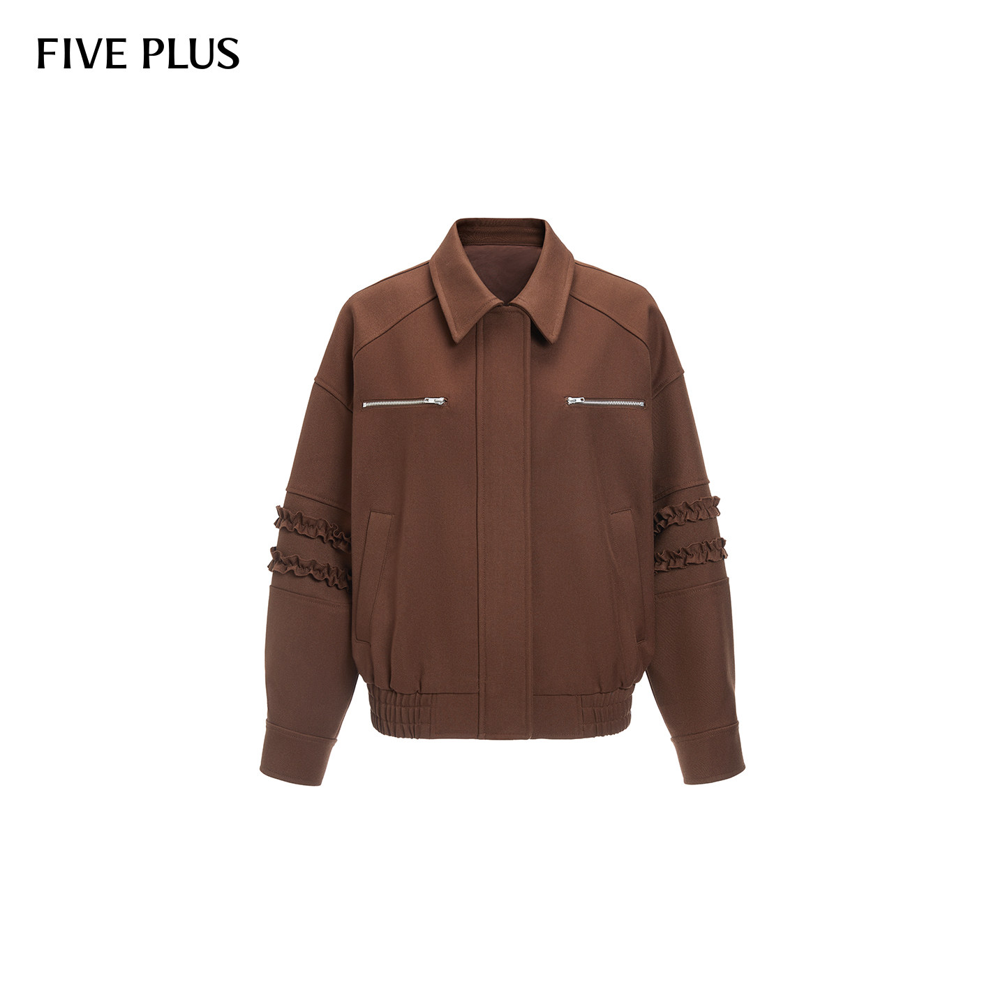 FIVE PLUS复古宽松时尚百搭翻领木耳边外套女26春新品,女装/女士精品,短外套,淘宝优惠券,粉丝福利购,淘宝优惠卷