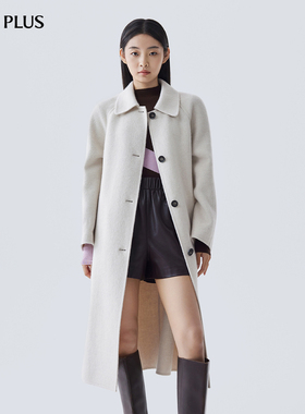 FIVE PLUS羊毛呢长大衣女双面呢外套兔毛智感通勤