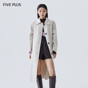 FIVE PLUS羊毛呢子大衣女双面呢大衣单排扣长袖智感通勤毛呢外套