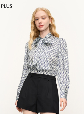 FIVE PLUS衬衫女衬衣印花飘带长袖法式设计感上衣