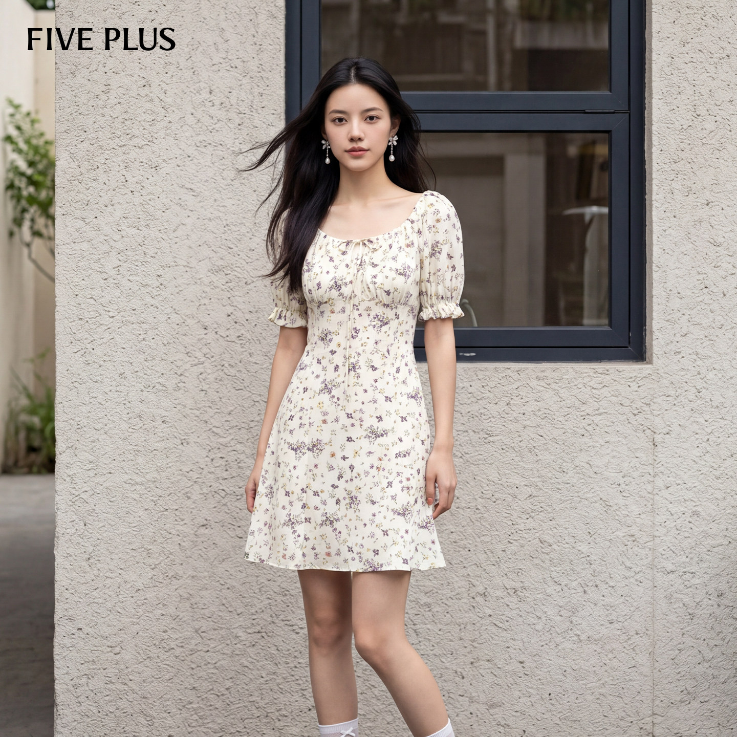 FIVEPLUS连衣裙女碎花裙法式甜美优雅茶歇泡泡袖短款显瘦裙子夏装