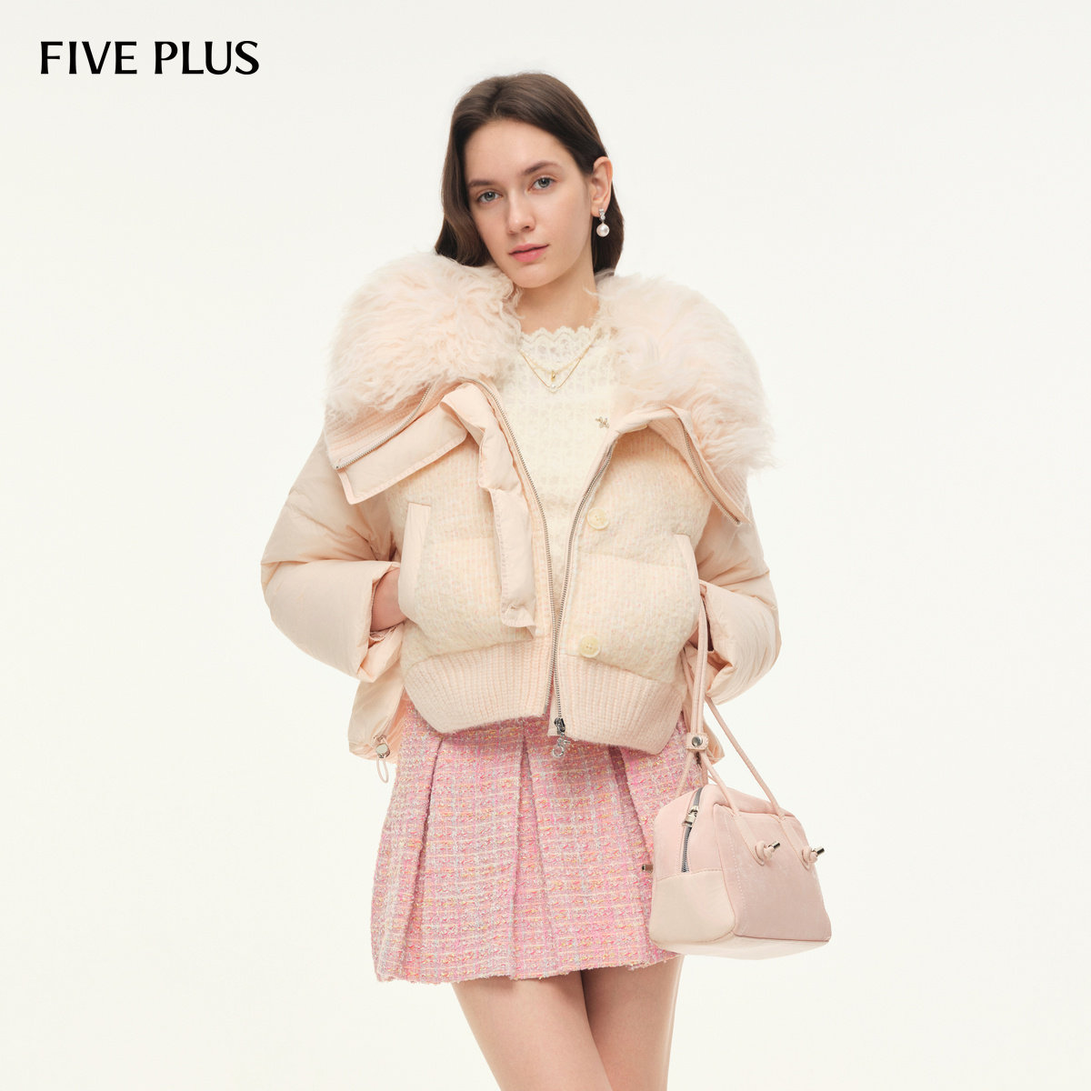 FIVE PLUS羽绒服宽松时髦羊毛皮毛领鸭绒羽绒外套2026新款女冬装