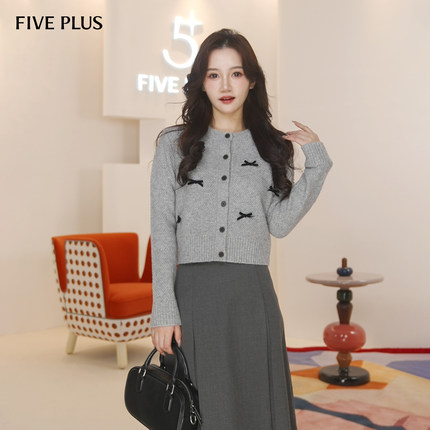 FIVE PLUS甜美温柔系蝴蝶结聚会通勤短款毛织衫2026新款女春装