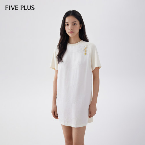【129元】FIVE PLUS连衣裙新中式国风盘扣提花肌理T恤裙子女夏装