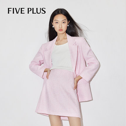 FIVE PLUS小香风千金感西装领外套女高智通勤西服宽松中长款上衣