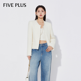 箱型秋2024新款 FIVE PLUS千金小香风外套女上衣拉毛闪葱短款