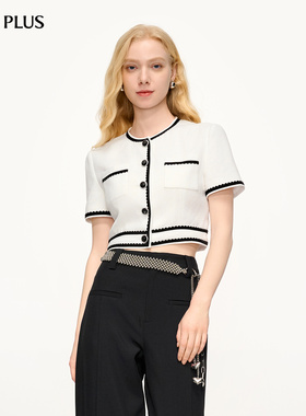 FIVE PLUS小香风外套女优雅通勤短款上衣撞色短袖2026新款女春装