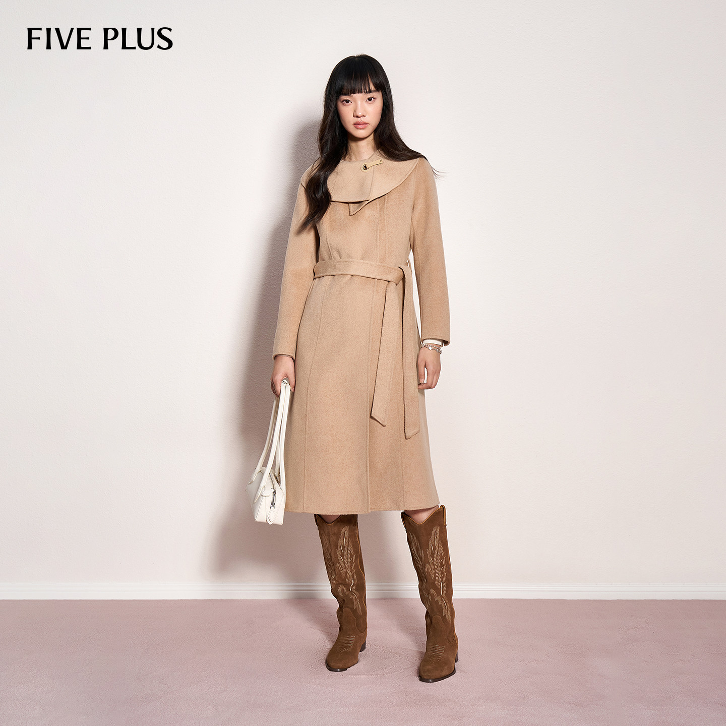 FIVEPLUS修身名媛双面呢大衣