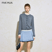 明星同款 FIVE PLUS雾灰针织开衫 单排扣春装 女刺绣26春新品