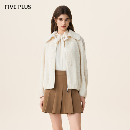 FIVE PLUS羊驼毛外套女通勤小香羊毛花呢夹克宽松