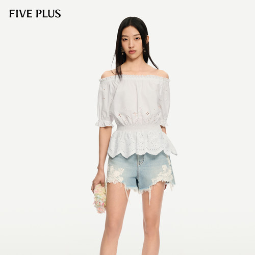 FIVEPLUS法式一字肩短袖衬衫