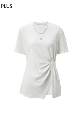 FIVE PLUS女夏装淡人系简约随性短袖直筒扭结设计T恤女装