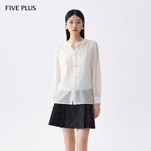 FIVE PLUS衬衫女新中式盘扣薄上衣两件套天丝莱赛尔衬衣