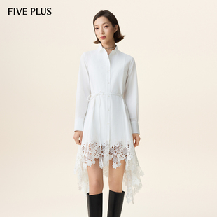 女春装 FIVE 通勤两件套连衣裙2025新款 裙女法式 PLUS蕾丝拼接衬衫