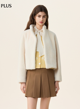 FIVE PLUS软糯毛毛外套女静奢通勤小立领环保皮草