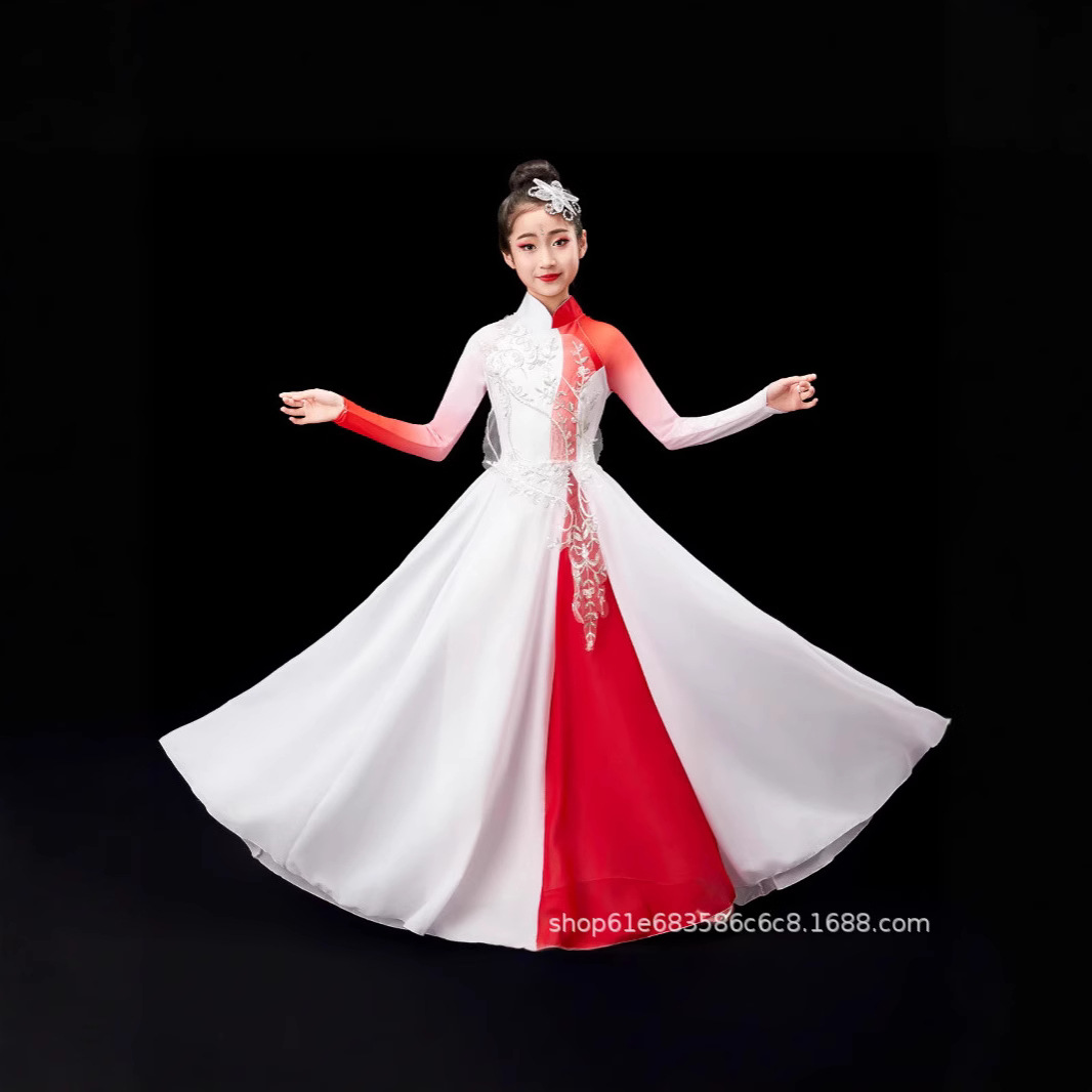 开场舞服装演服女灯火里中国万疆舞蹈古典开场舞大摆裙合唱演出服