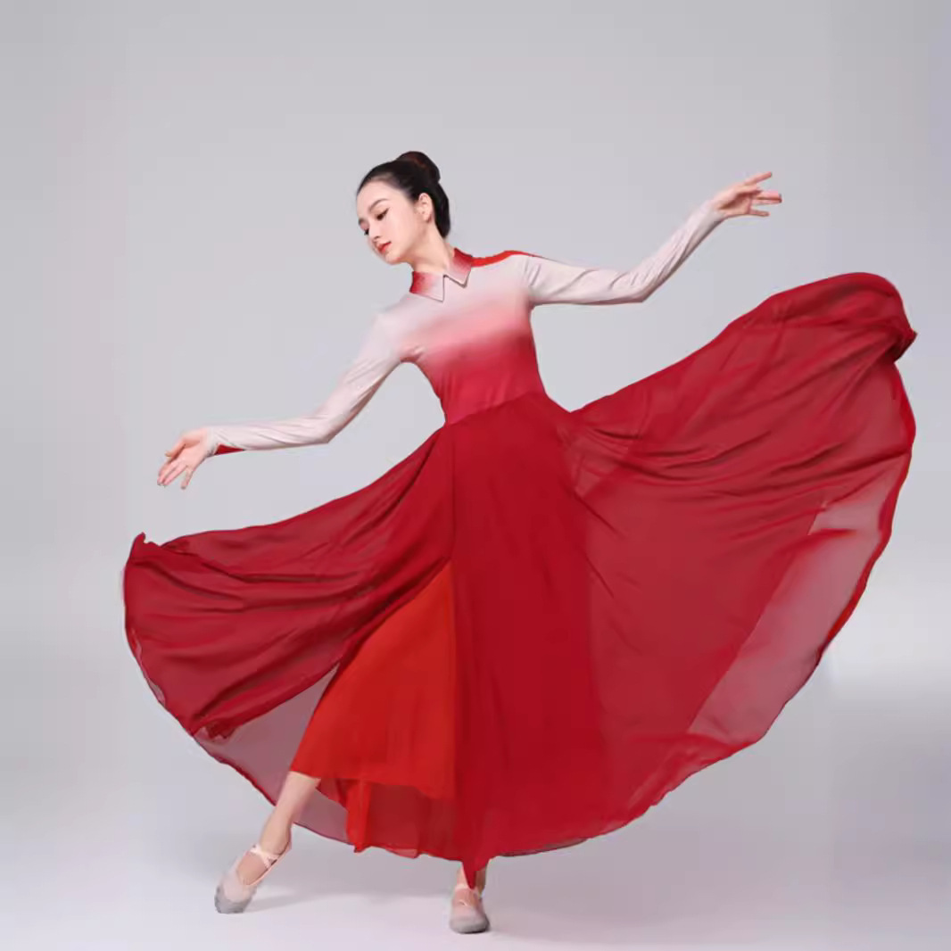 2025新款的中国大摆裙大合唱万疆舞蹈服古典舞演出服飘逸红色之恋