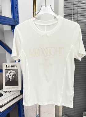 白色字母印花短袖T恤女宽松圆领减龄上衣97740