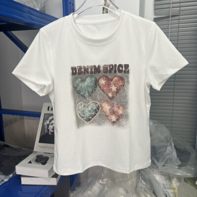 全棉爱心印花短袖T恤女显瘦